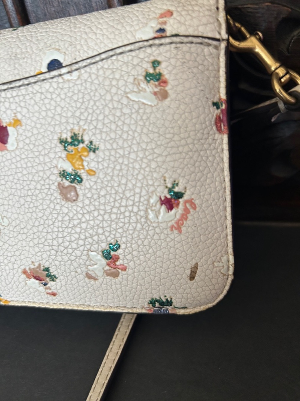 Coach Cream Floral Pebbled Leather Crossbody Bag with Gold-Tone 'C' - Picture 7 of 17